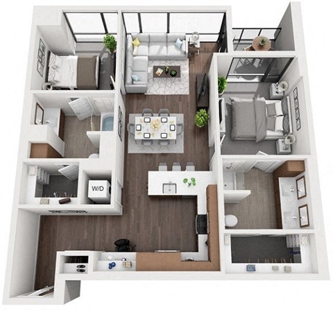 Floor plan for 2 beds, 2 baths, 1209 sqft